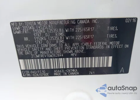 2016 Toyota Rav4 Xle from USA, damaged, VIN 2T3WFREV1GW262844